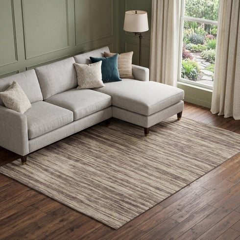 9' X 12' Brown And Beige Striped Washable Area Rug With UV Protection