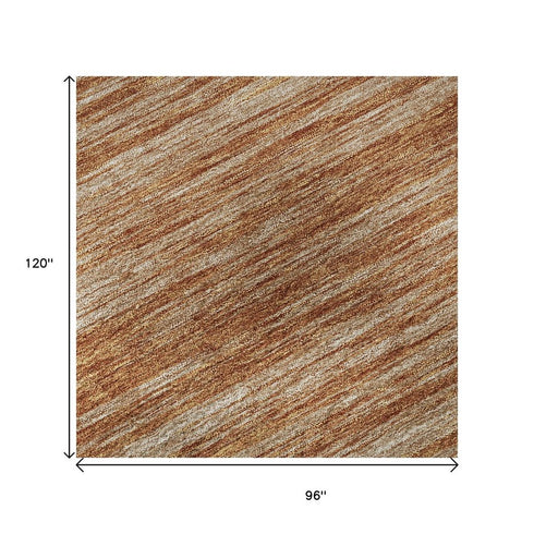 8' X 10' Copper And Rust Striped Washable Area Rug With UV Protection
