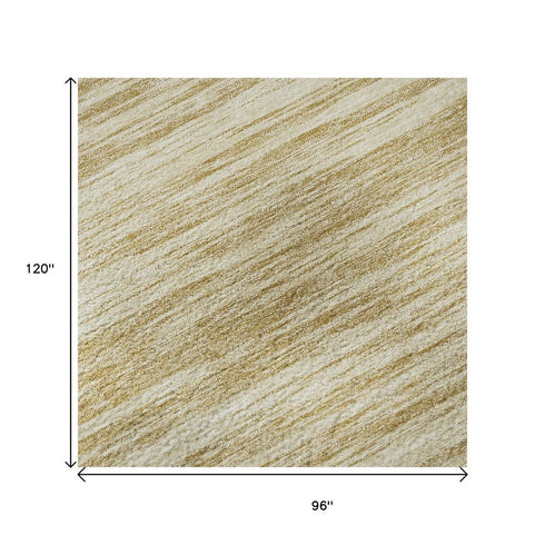 8' X 10' Gold And Beige Striped Washable Area Rug With UV Protection
