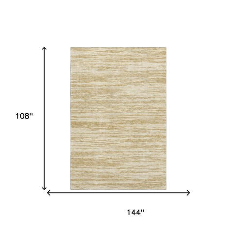 9' X 12' Gold And Beige Striped Washable Area Rug With UV Protection