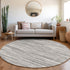 8' Gray And Silver Striped Washable Round Rug With UV Protection