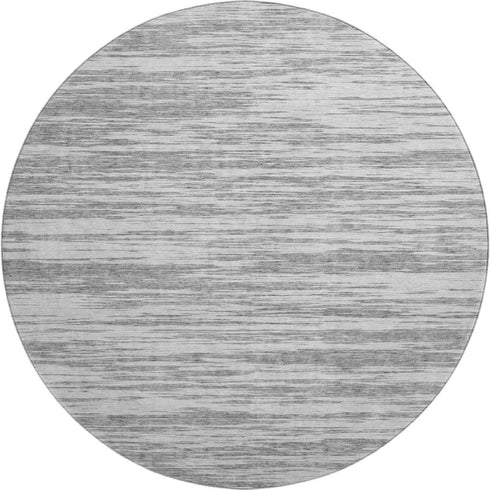 8' Gray And Silver Striped Washable Round Rug With UV Protection