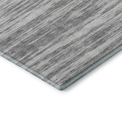 8' Gray And Silver Striped Washable Round Rug With UV Protection