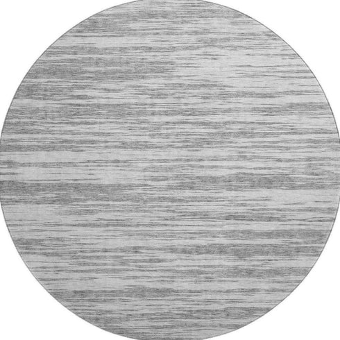 8' Gray And Silver Striped Washable Round Rug With UV Protection