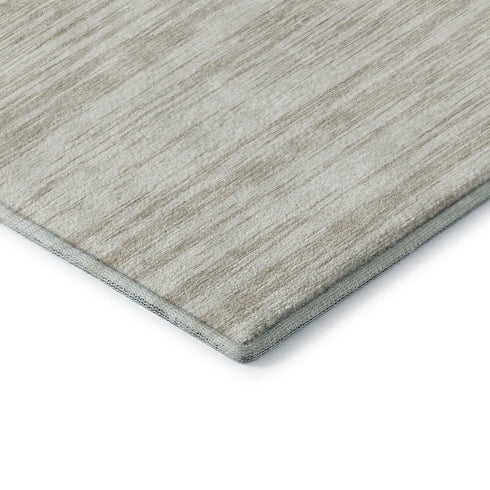 8' Ivory And Beige Striped Washable Round Rug With UV Protection