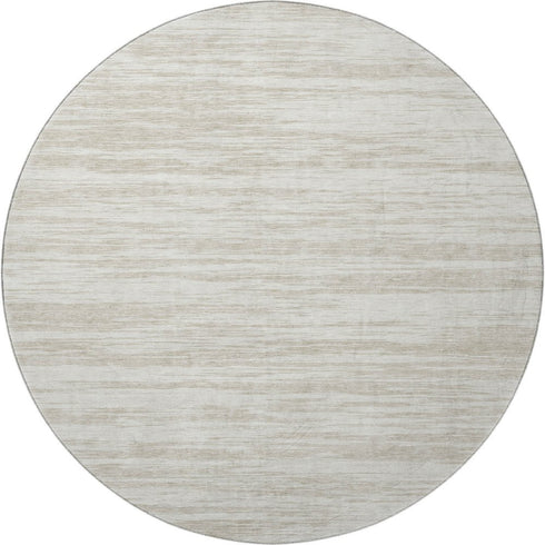 8' Ivory And Beige Striped Washable Round Rug With UV Protection