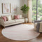 8' Pink And Ivory Striped Washable Round Rug With UV Protection