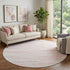 8' Pink And Ivory Striped Washable Round Rug With UV Protection