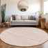 8' Pink And Ivory Striped Washable Round Rug With UV Protection