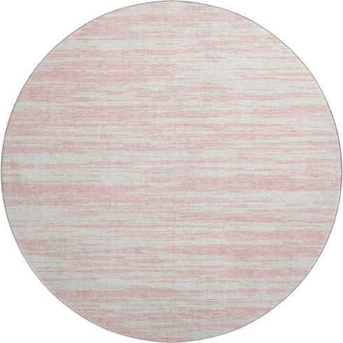 8' Pink And Ivory Striped Washable Round Rug With UV Protection