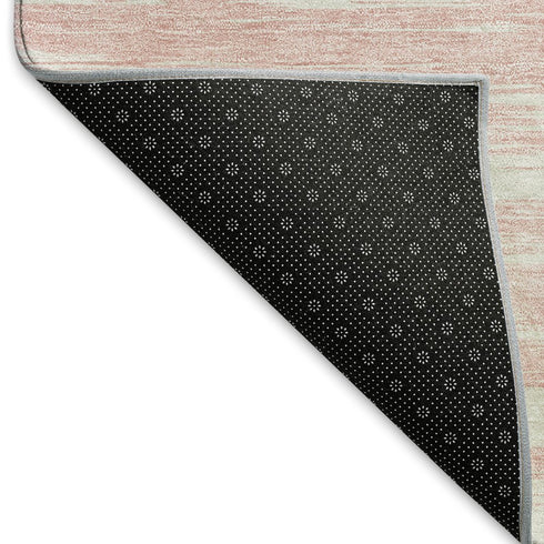8' Pink And Ivory Striped Washable Round Rug With UV Protection