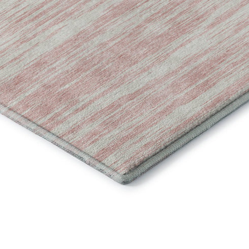 8' Pink And Ivory Striped Washable Round Rug With UV Protection