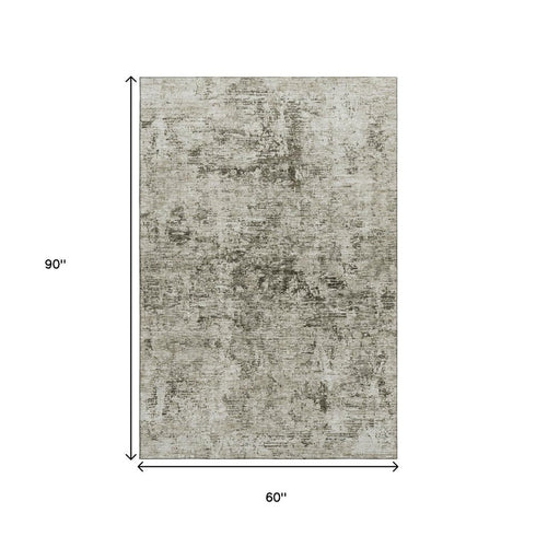 5' X 8' Beige And Taupe Abstract Washable Area Rug With UV Protection