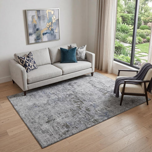 5' X 8' Gray And Silver Abstract Washable Area Rug With UV Protection