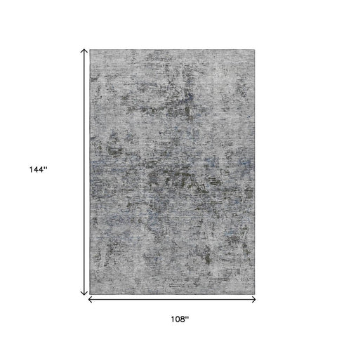 9' X 12' Gray And Silver Abstract Washable Area Rug With UV Protection