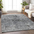9' X 12' Gray And Silver Abstract Washable Area Rug With UV Protection