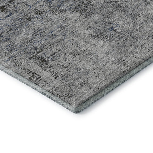 9' X 12' Gray And Silver Abstract Washable Area Rug With UV Protection