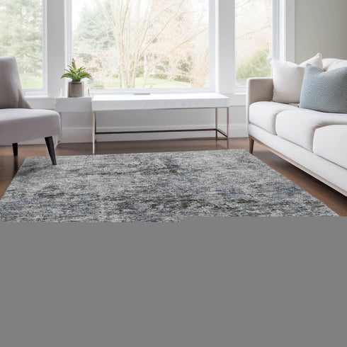 9' X 12' Gray And Silver Abstract Washable Area Rug With UV Protection