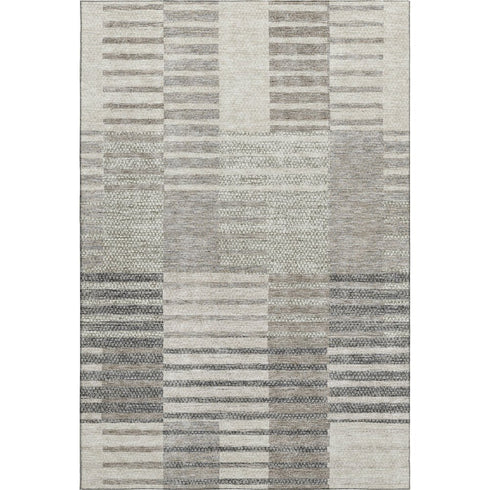 5' X 8' Beige Ivory And Gray Striped Washable Area Rug With UV Protection
