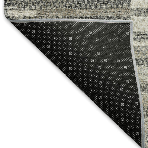5' X 8' Beige Ivory And Gray Striped Washable Area Rug With UV Protection