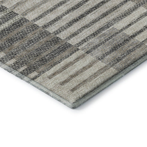 5' X 8' Beige Ivory And Gray Striped Washable Area Rug With UV Protection