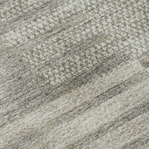 5' X 8' Beige Ivory And Gray Striped Washable Area Rug With UV Protection