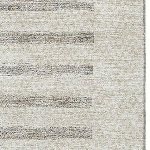 5' X 8' Beige Ivory And Gray Striped Washable Area Rug With UV Protection