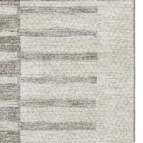 5' X 8' Beige Ivory And Gray Striped Washable Area Rug With UV Protection