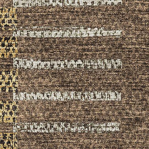 8' X 10' Chocolate Beige And Gold Striped Washable Area Rug With UV Protection