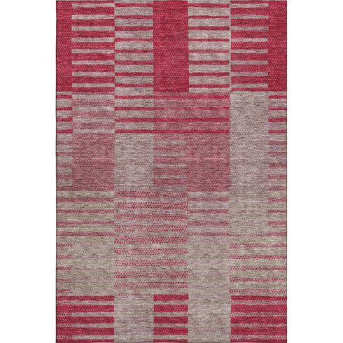 5' X 8' Burgundy And Gray Striped Washable Area Rug With UV Protection