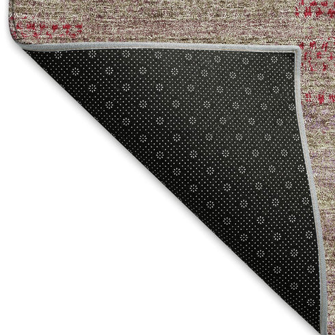 5' X 8' Burgundy And Gray Striped Washable Area Rug With UV Protection
