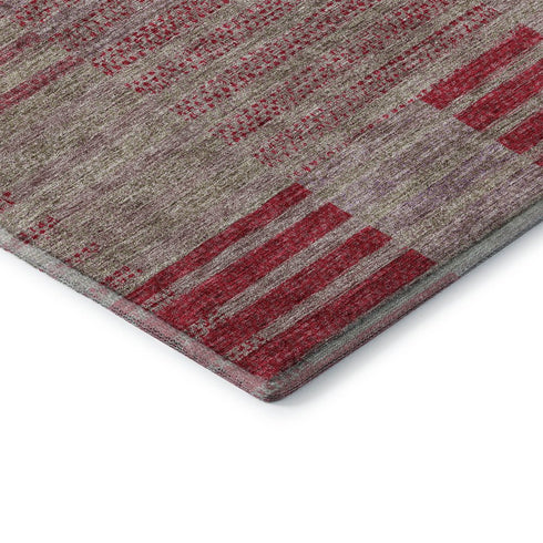 5' X 8' Burgundy And Gray Striped Washable Area Rug With UV Protection