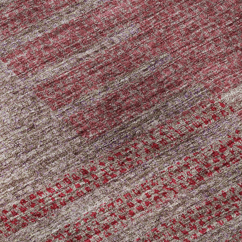 5' X 8' Burgundy And Gray Striped Washable Area Rug With UV Protection
