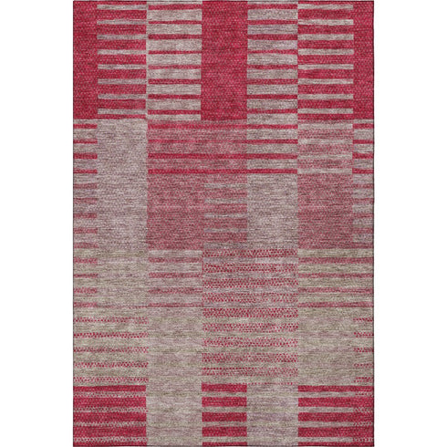 5' X 8' Burgundy And Gray Striped Washable Area Rug With UV Protection