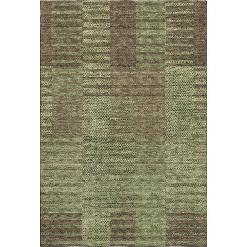 5' X 8' Coffee And Green Striped Washable Area Rug With UV Protection