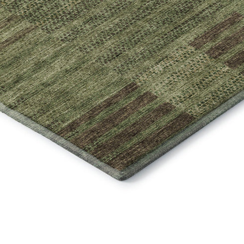 5' X 8' Coffee And Green Striped Washable Area Rug With UV Protection