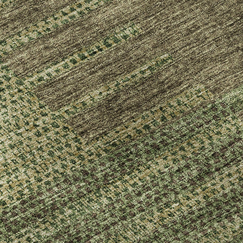 5' X 8' Coffee And Green Striped Washable Area Rug With UV Protection