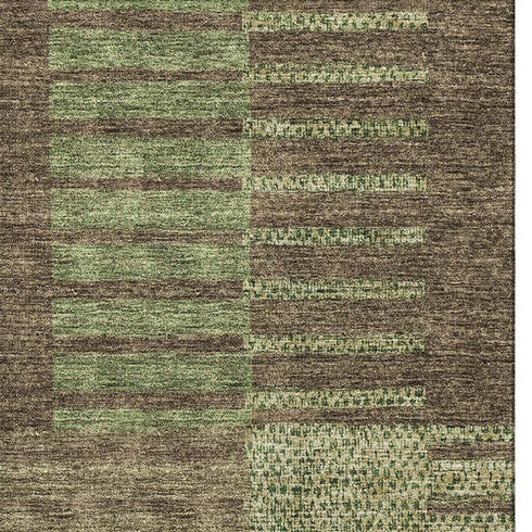 5' X 8' Coffee And Green Striped Washable Area Rug With UV Protection