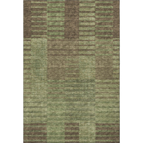 5' X 8' Coffee And Green Striped Washable Area Rug With UV Protection