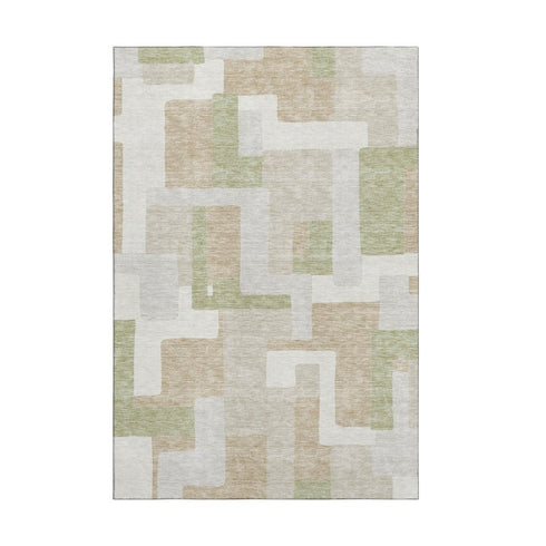 5' X 8' Beige Ivory And Taupe Geometric Washable Area Rug With UV Protection