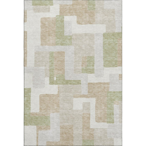 5' X 8' Beige Ivory And Taupe Geometric Washable Area Rug With UV Protection