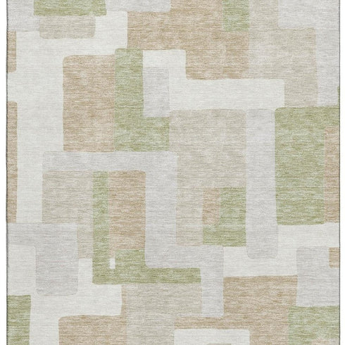 5' X 8' Beige Ivory And Taupe Geometric Washable Area Rug With UV Protection