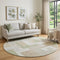 8' Beige Ivory And Taupe Geometric Washable Round Rug With UV Protection