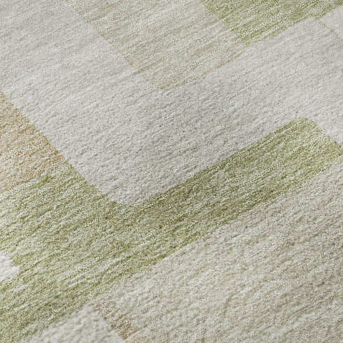 8' Beige Ivory And Taupe Geometric Washable Round Rug With UV Protection