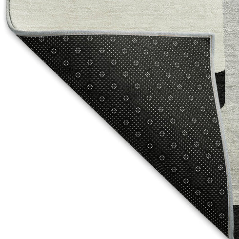 5' X 8' Black Ivory And Beige Geometric Washable Area Rug With UV Protection