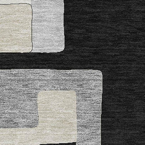 5' X 8' Black Ivory And Beige Geometric Washable Area Rug With UV Protection