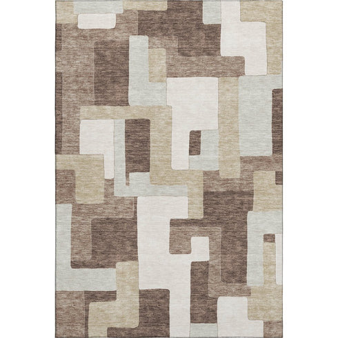 8' X 10' Brown Ivory And Beige Geometric Washable Area Rug With UV Protection