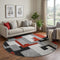 8' Gray Black And Red Geometric Washable Round Rug With UV Protection
