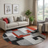 8' Gray Black And Red Geometric Washable Round Rug With UV Protection