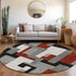8' Gray Black And Red Geometric Washable Round Rug With UV Protection